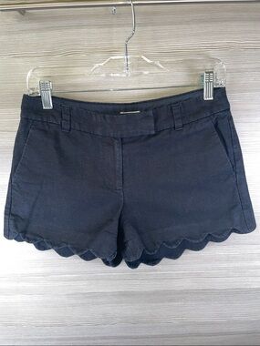 J. Crew Linen Cotton Blend Scallop Hem Mid-Rise Black 3 1/2” Shorts Size 2